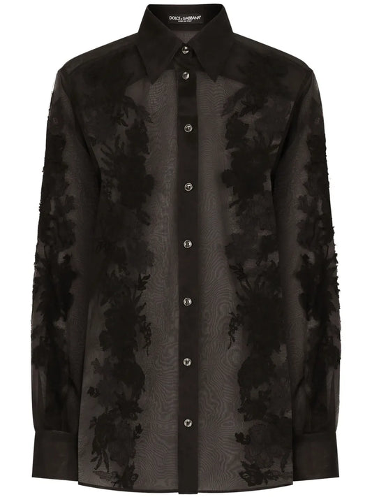 Lace-Appliqué Silk-Blend Shirt