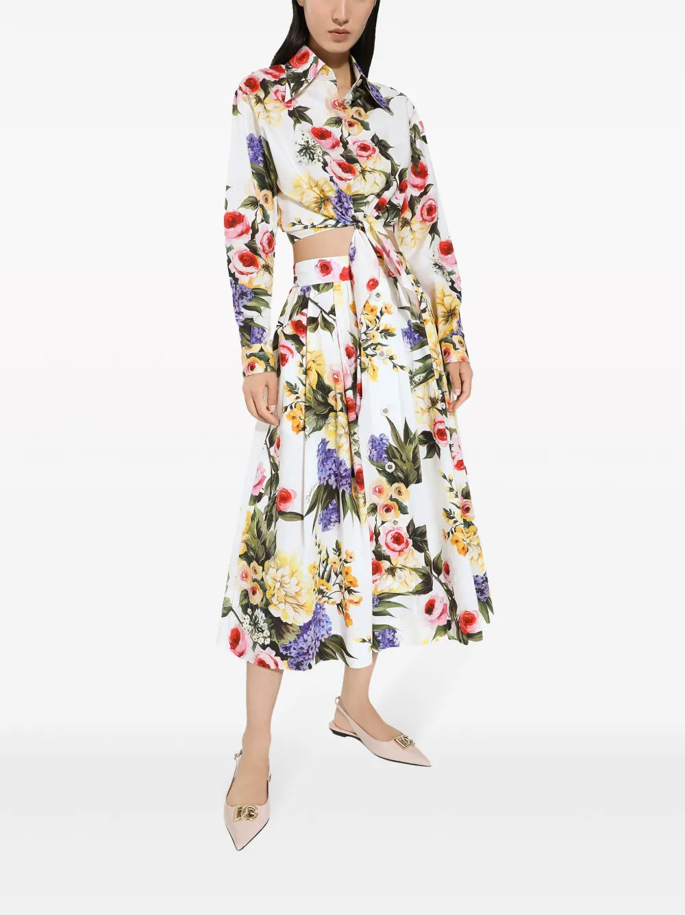 Floral-Print Cotton Cropped Shirt