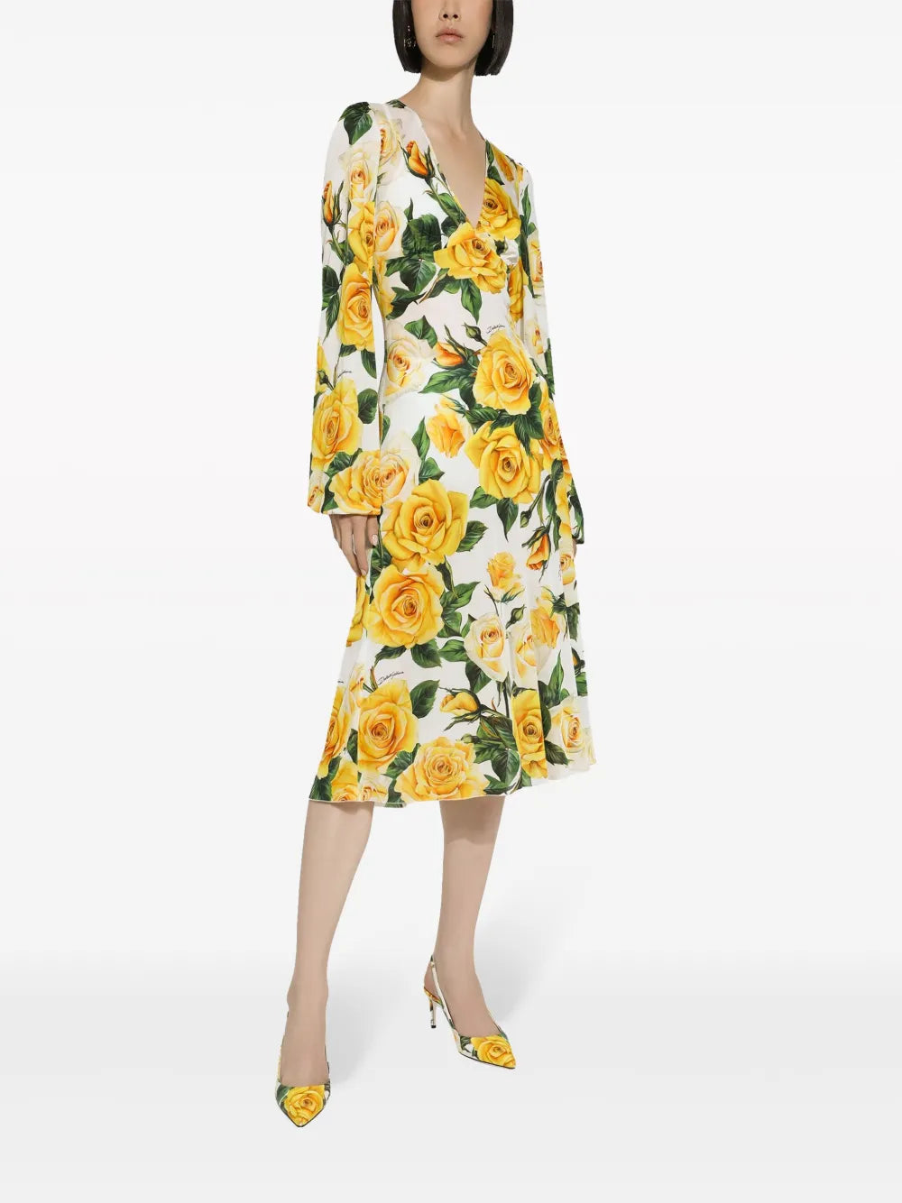 Rose-Print Midi Dress