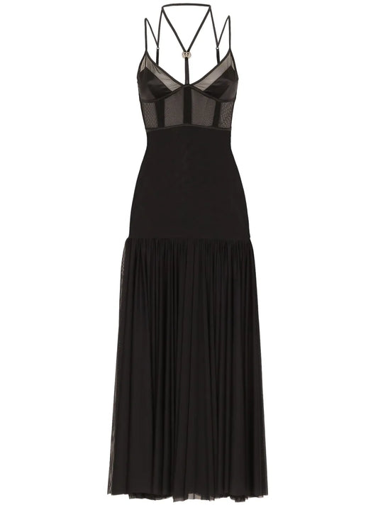Dg-Plaque Tulle Midi Dress