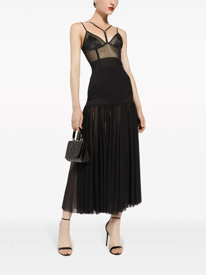 Dg-Plaque Tulle Midi Dress