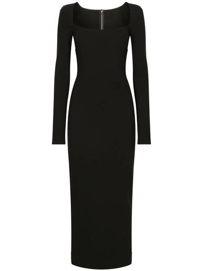 Long-Sleeve Square-Neck Midi Dress