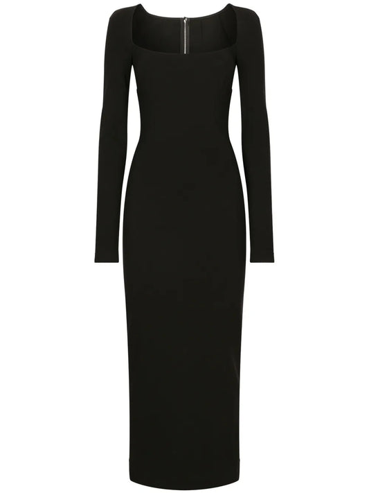 Long-Sleeve Square-Neck Midi Dress