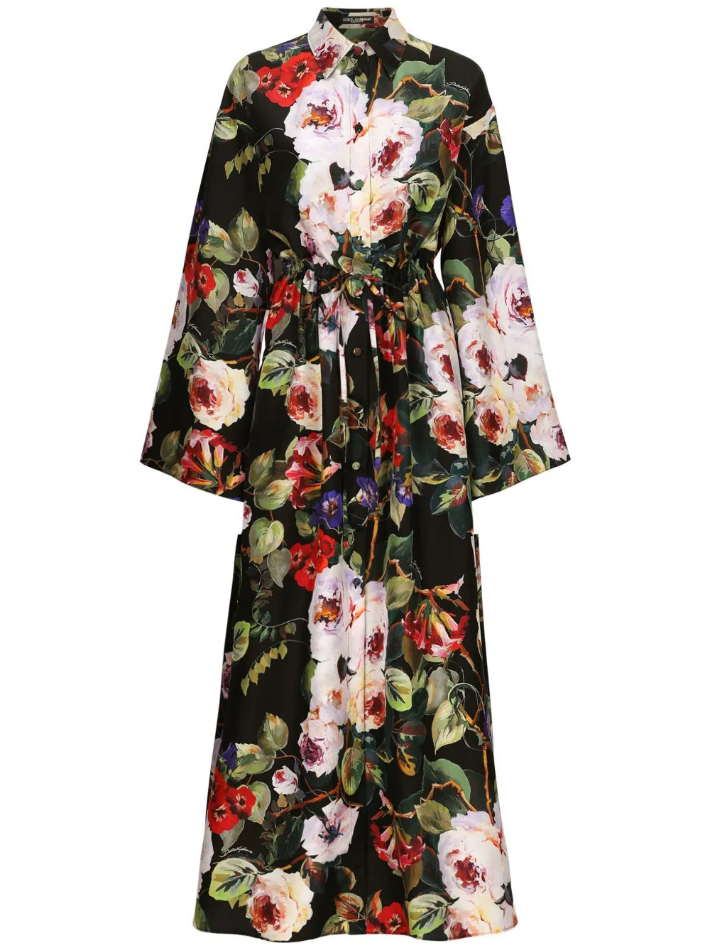 Rose-Print Silk Shirtdress