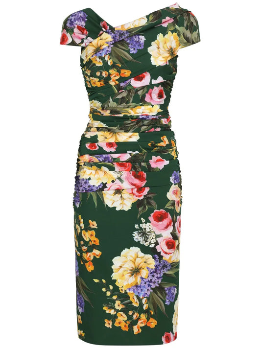 Floral-Print Ruched Midi Dress
