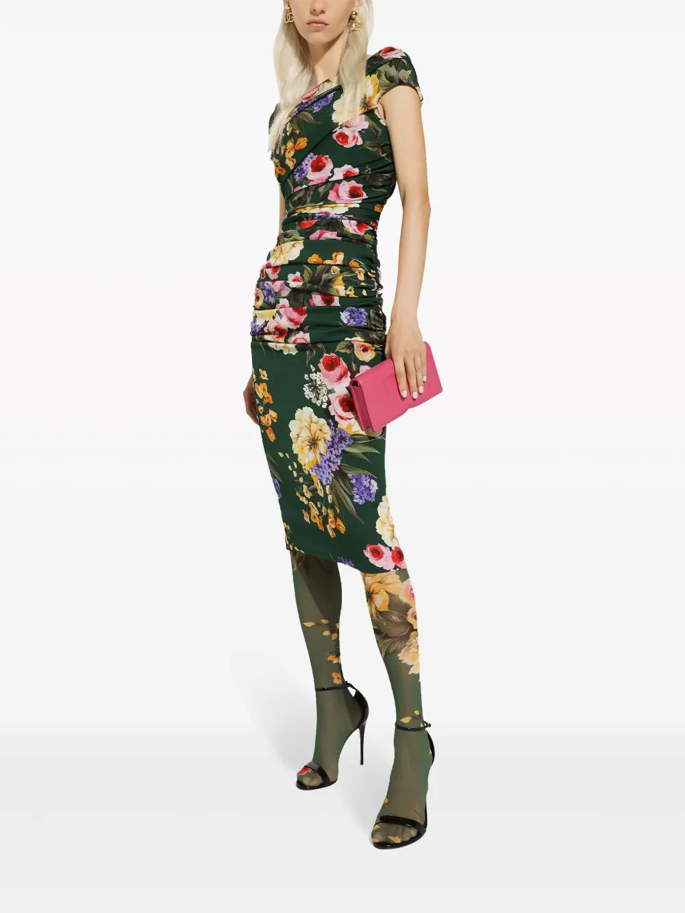Floral-Print Ruched Midi Dress