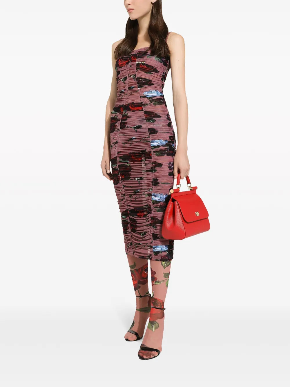 Rose-Print Ruched Dress
