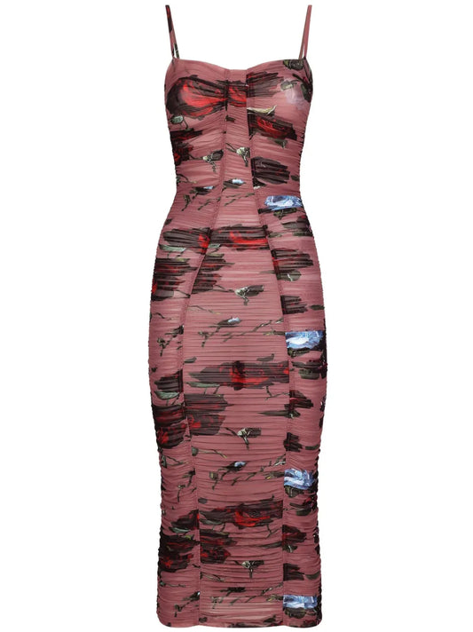 Rose-Print Ruched Dress