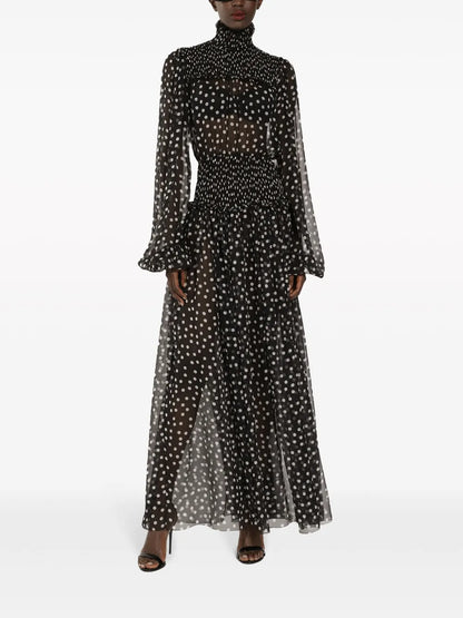 Polka Dot-Print Silk Dress