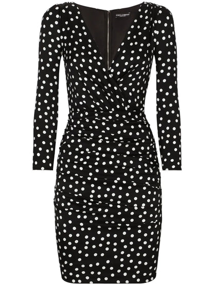 Polka Dot-Print Draped Minidress