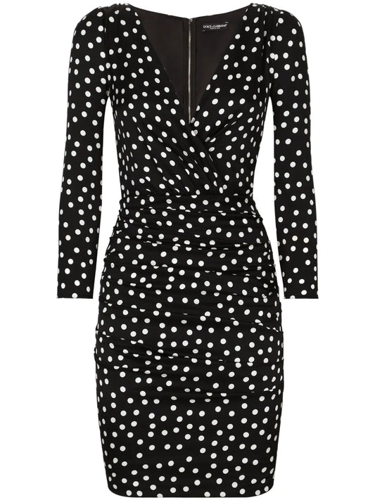 Polka Dot-Print Draped Minidress
