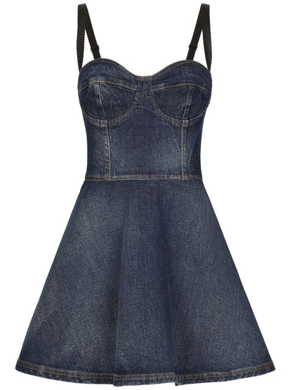 Sweetheart-Neck Denim Minidress