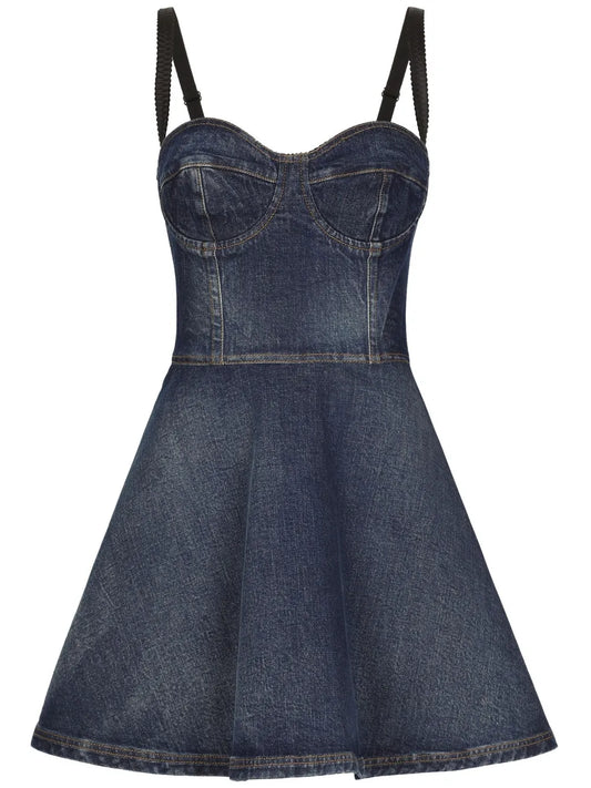 Sweetheart-Neck Denim Minidress