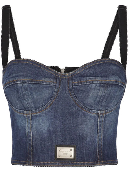 Logo-Plaque Denim Crop Top