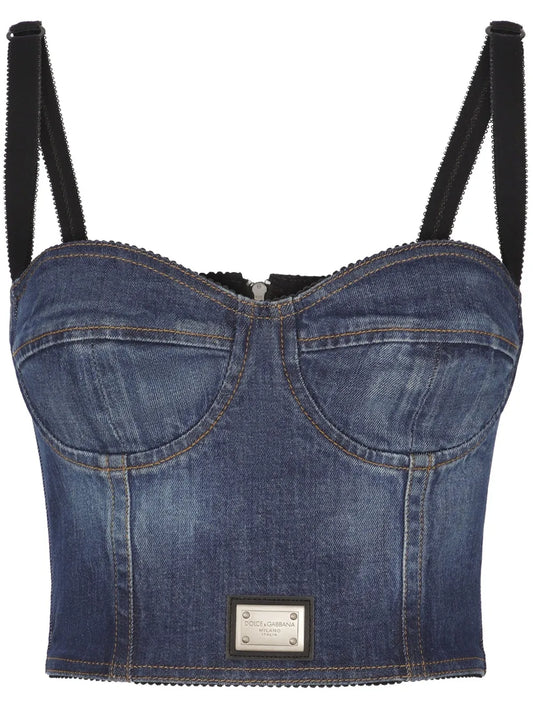 Logo-Plaque Denim Crop Top