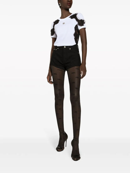 Lace-Detailing Cotton-Blend T-Shirt