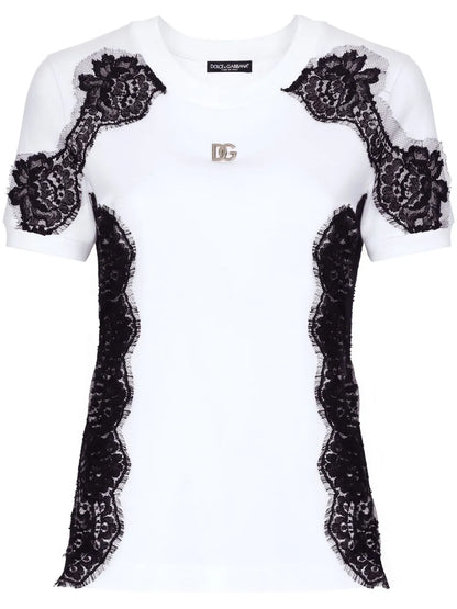 Lace-Detailing Cotton-Blend T-Shirt
