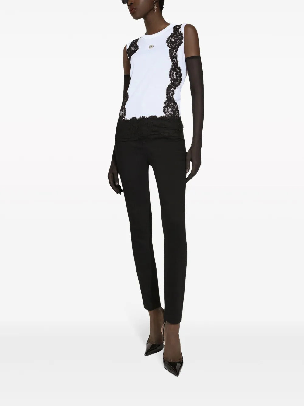 Lace-Detailing Cotton-Blend T-Shirt