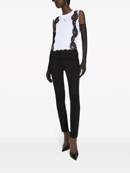 Lace-Detailing Cotton-Blend T-Shirt
