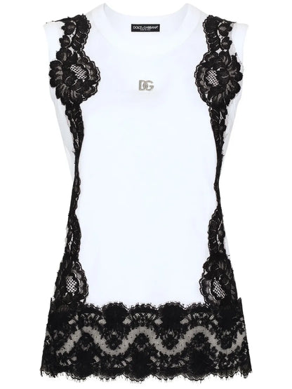 Lace-Detailing Cotton-Blend T-Shirt