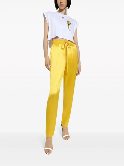 Rose-Appliqué Cropped T-Shirt