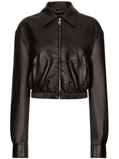 Logo-Appliqué Leather Jacket