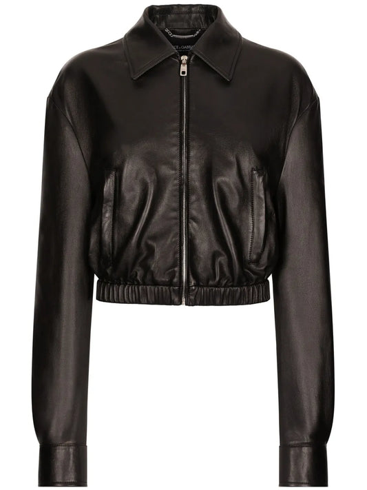 Logo-Appliqué Leather Jacket