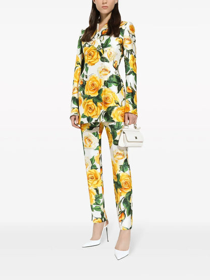Rose-Print High-Waisted Trousers