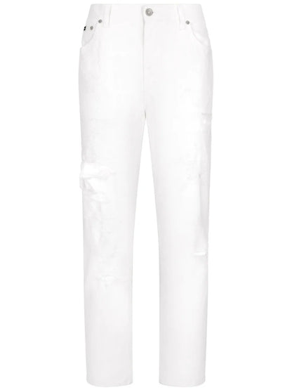Distressed-Finish Straight Jeans