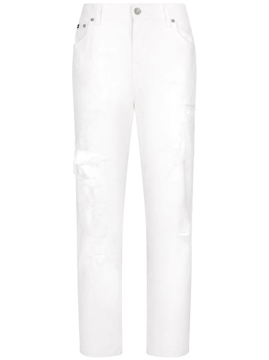 Distressed-Finish Straight Jeans