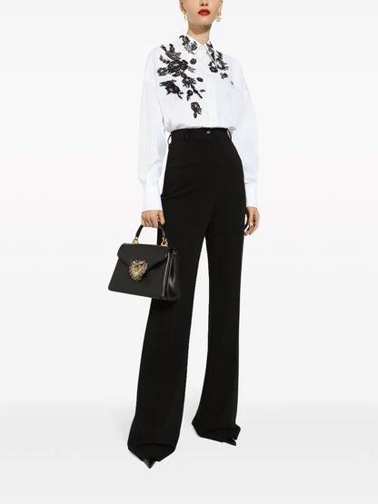 High-Waisted Pressed-Crease Flared Trousers