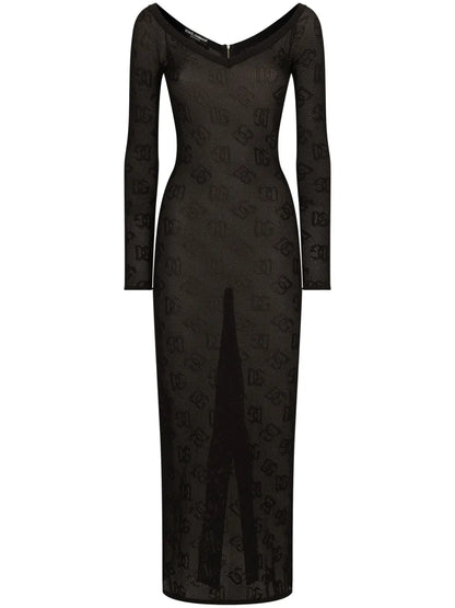 Logo-Jacquard V-Neck Maxi Dress