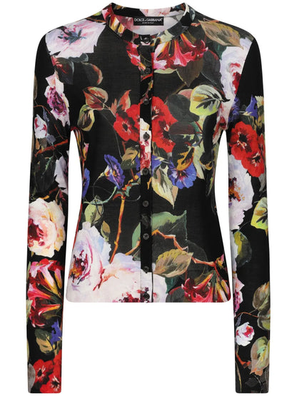 Floral-Print Silk Cardigan