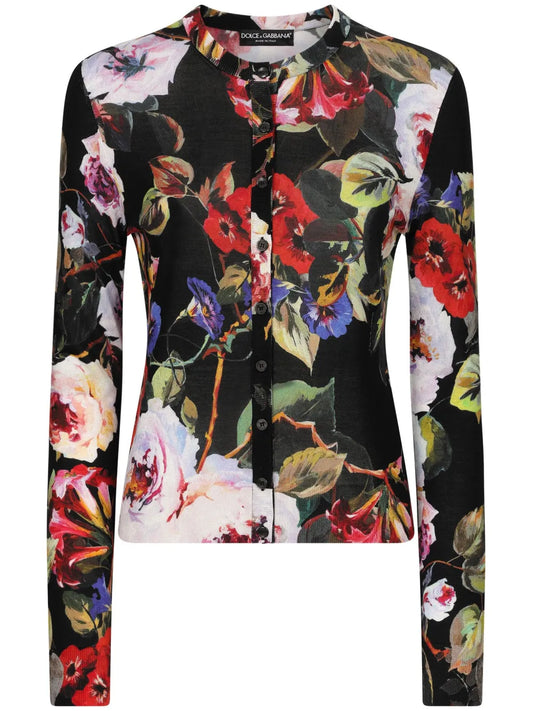 Floral-Print Silk Cardigan