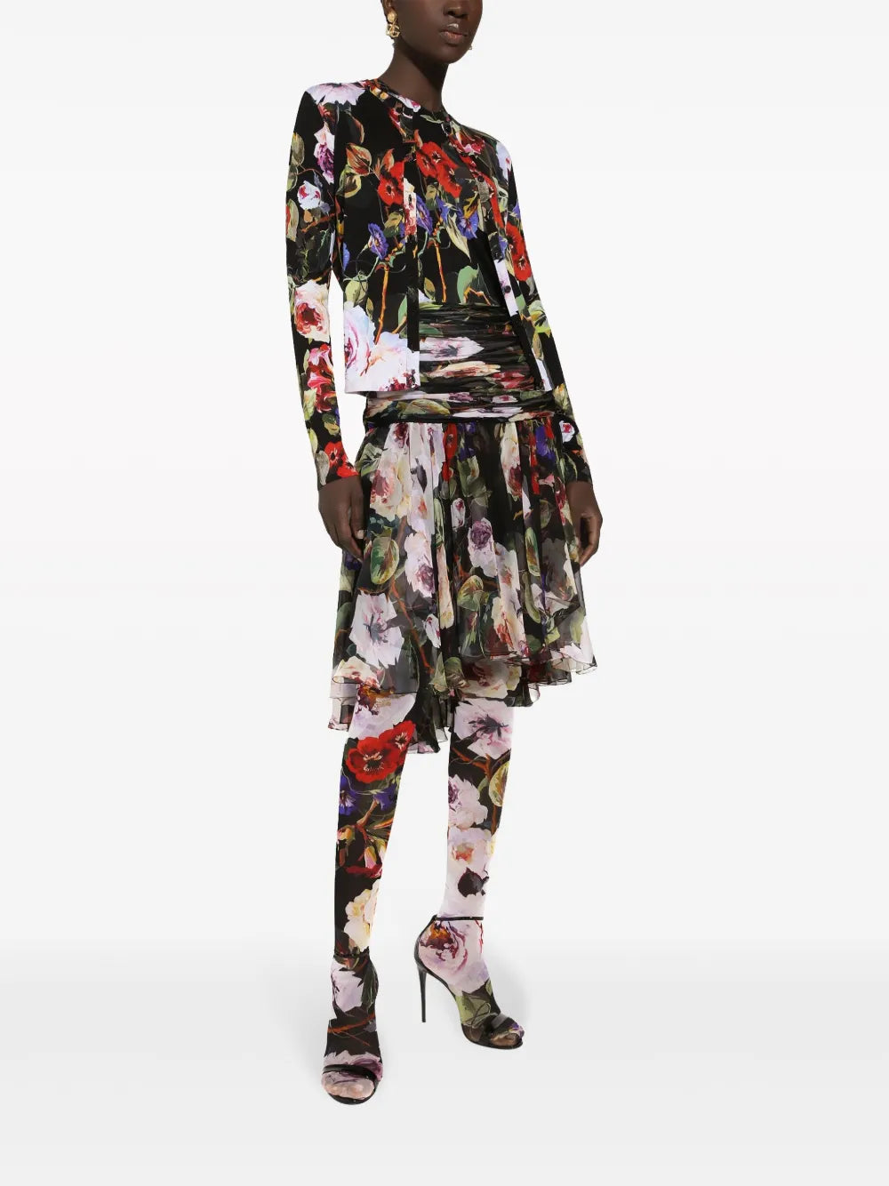 Floral-Print Silk Cardigan