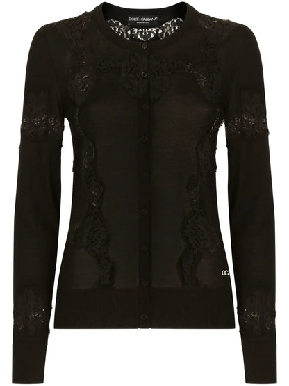 Lace-Detail Panelled Cardigan