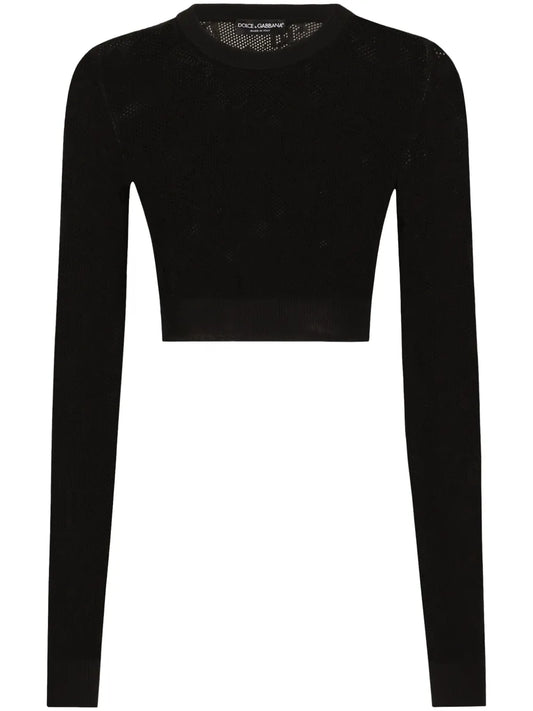 Monogram Open-Knit Crop Top