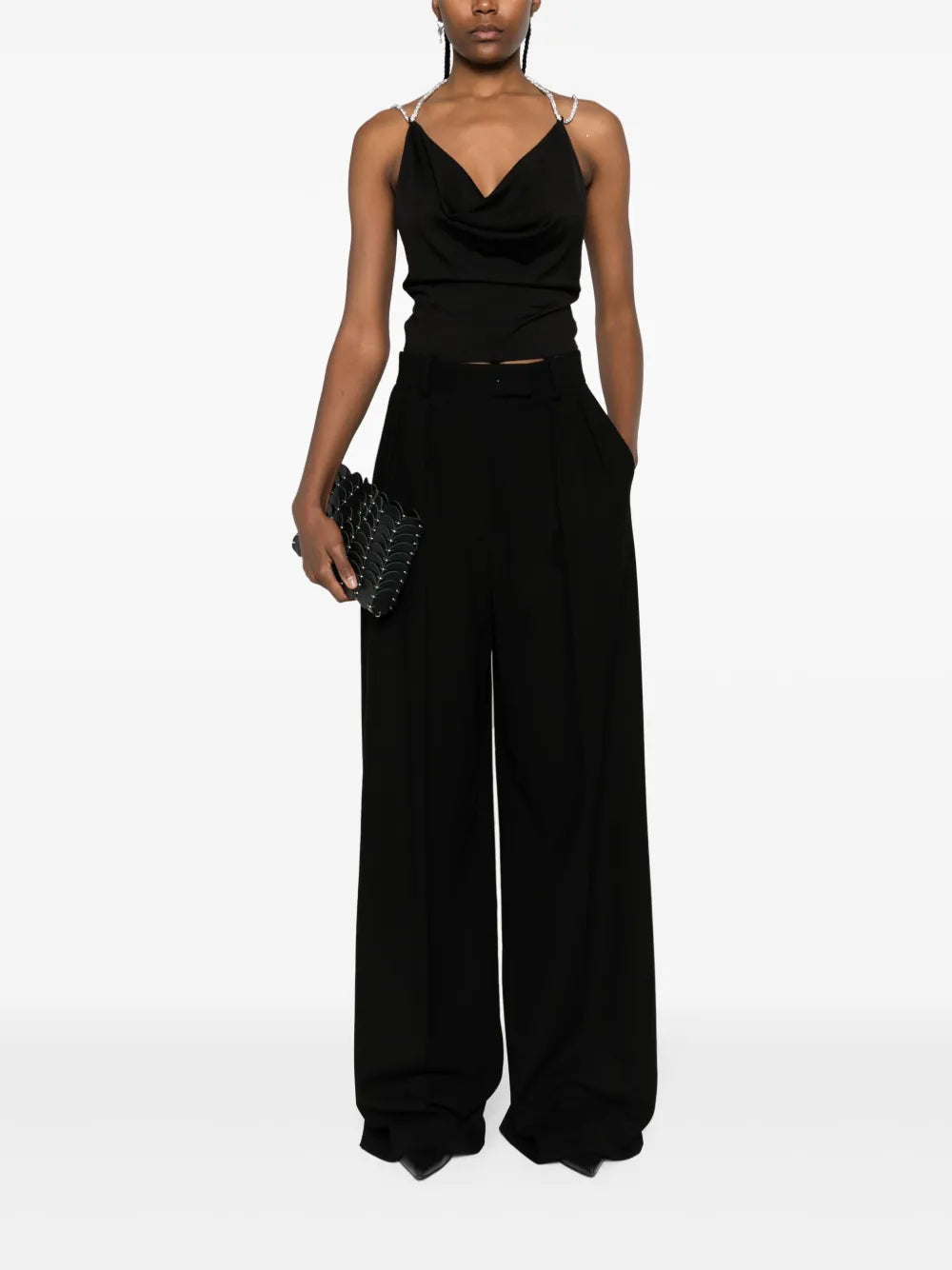 Crystal-Embellished Cowl-Neck Top
