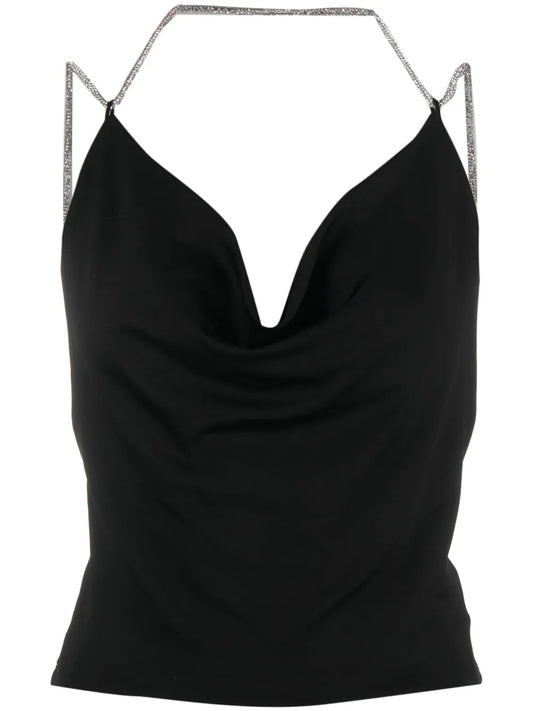 Crystal-Embellished Cowl-Neck Top