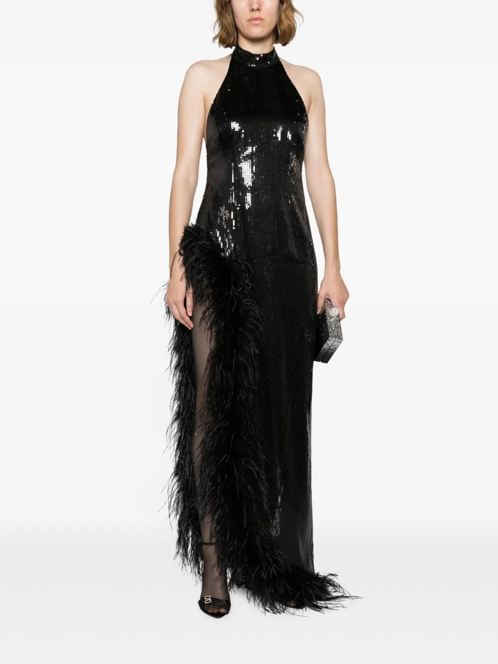 Vixen Feather-Trim Sequinned Dress