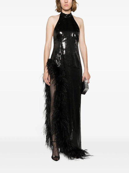 Vixen Feather-Trim Sequinned Dress
