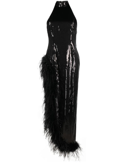 Vixen Feather-Trim Sequinned Dress