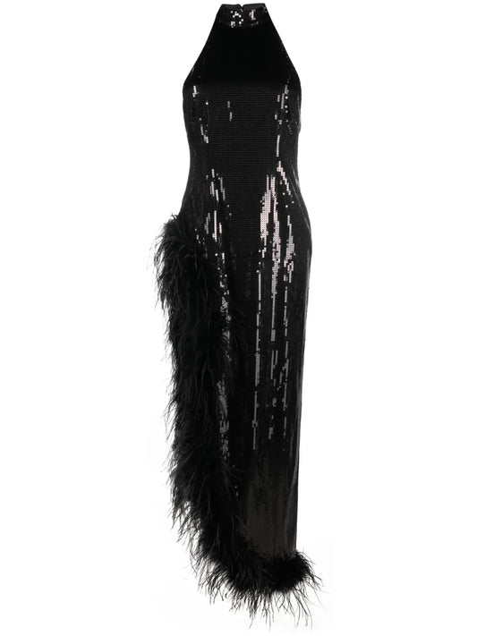 Vixen Feather-Trim Sequinned Dress