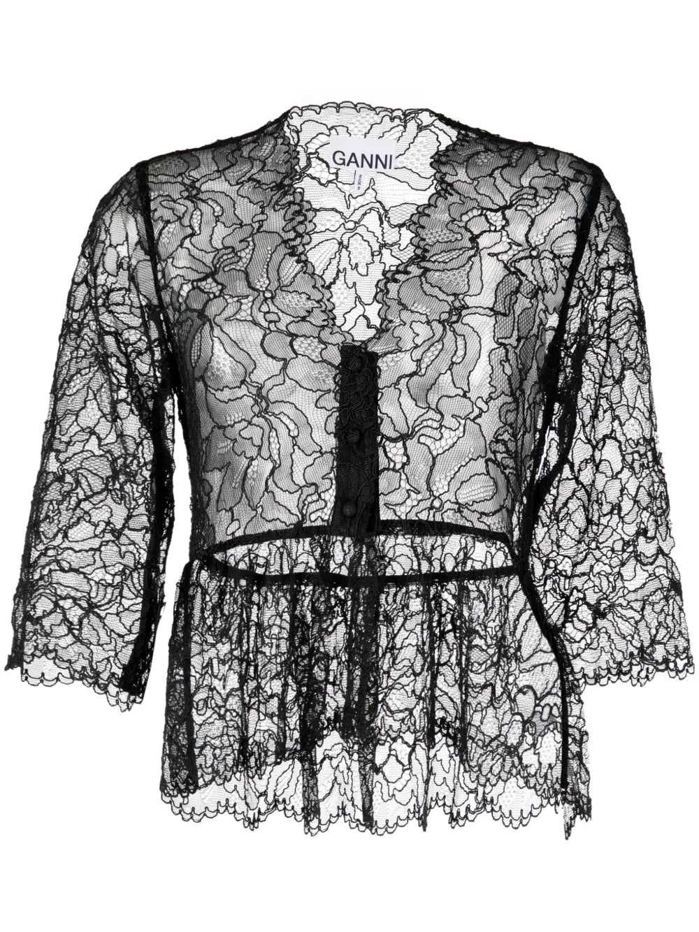 Floral-Lace Sheer Peplum Top