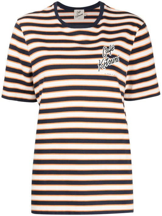 Logo-Print Striped Cotton T-Shirt