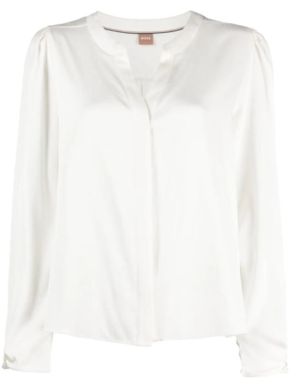 Collarless Stretch-Silk Shirt