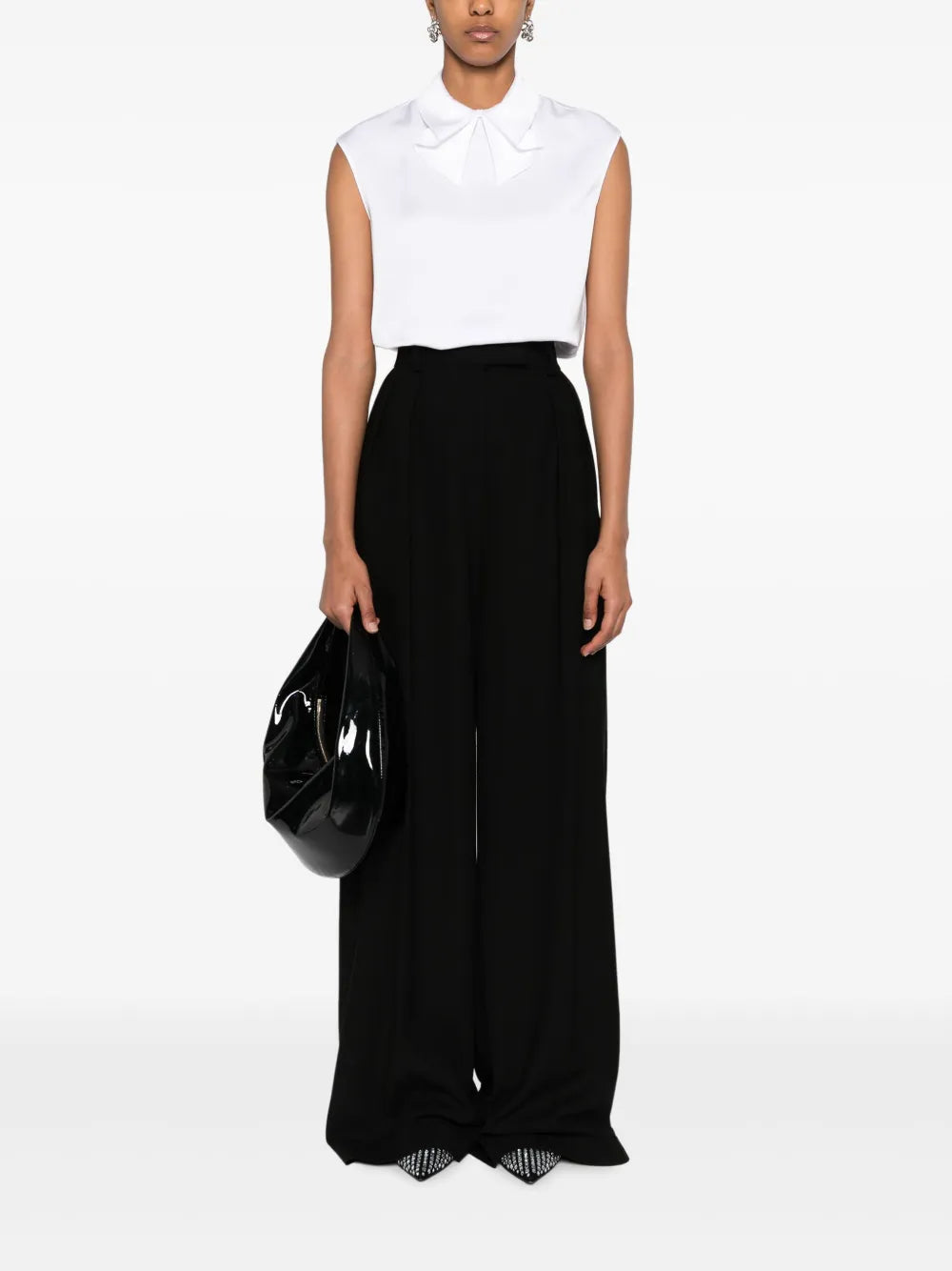 Bow-Collar Satin-Finish Blouse