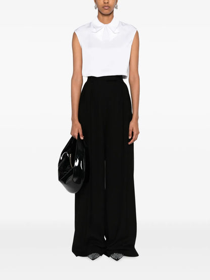 Bow-Collar Satin-Finish Blouse