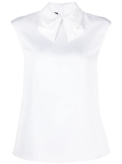 Bow-Collar Satin-Finish Blouse