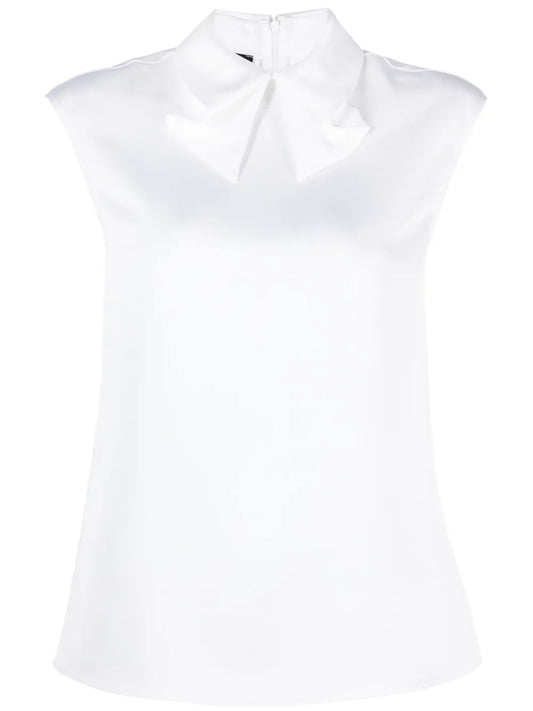 Bow-Collar Satin-Finish Blouse